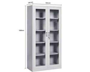 Generic Metal Office Storage Cabinet with Glass Doors, H1800 × W850 × D390 mm, 31 kg