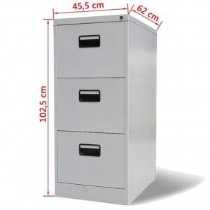 3-Drawer Metal Filing Cabinet, H1020 × W450 × D620 mm