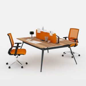 2-Person Orange Office Workstation, 1600 × 2400 × 1100 mm
