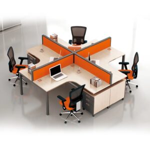 4-Person Orange Office Workstation, 2800 × 2400 × 1100 mm