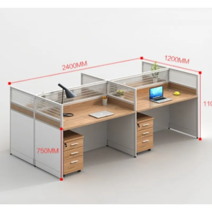 4-Person Office Workstation with Lockable 3-Drawer Mobile Pedestals, 2400 × 1200 × 1100 mm