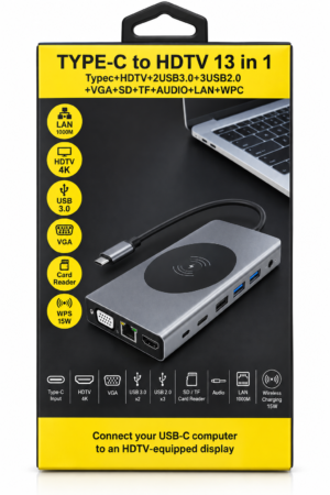 USB-C 13-in-1 Multiport Hub with 4K HDMI, VGA, Gigabit LAN & 15W Wireless Charging